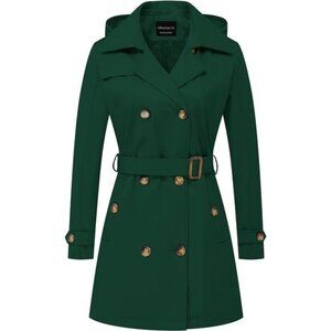 Women's Trench Coat Double-Breasted Classic Lapel Overcoat Belted